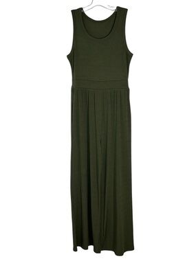 Yozy Sleeveless Wide-Leg Jumpsuit Olive Green Stretch Ribbed Large